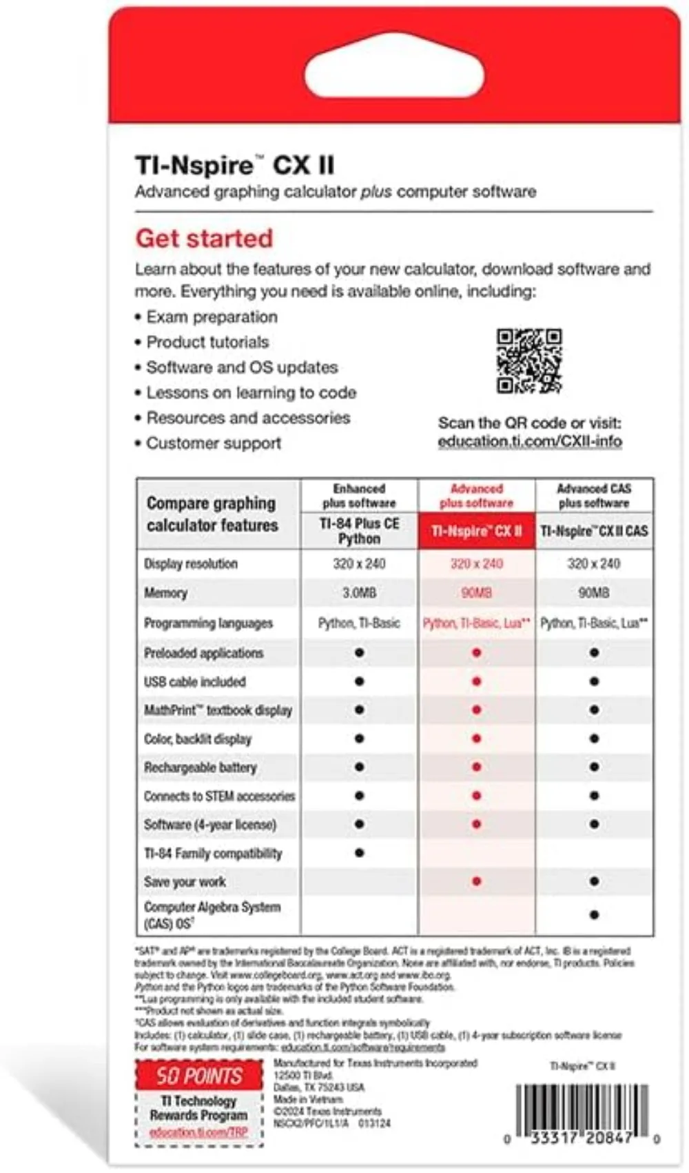 آلة حاسبة للرسوم البيانية الملونة مع برنامج الطلاب (الكمبيوتر الشخصي/ماك) باللون الأبيض 3.54 × 7.48