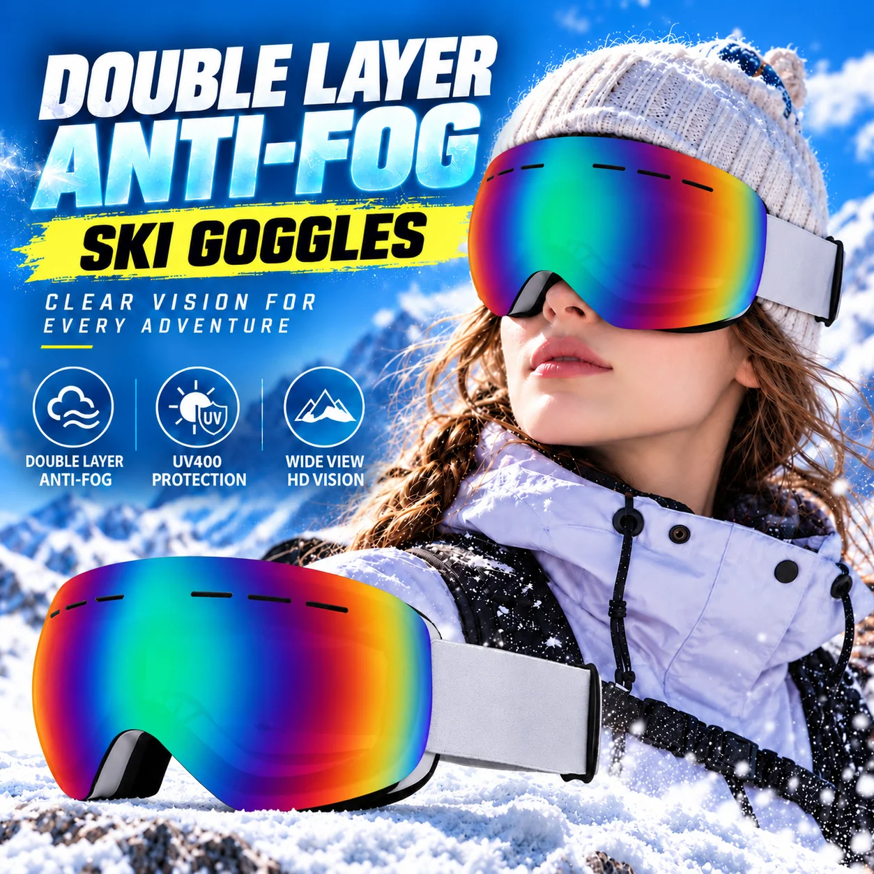 Karos Skiing Goggles Double Layer Anti Fog UV400 Winter Glasses Wide Vision Snowboard Eyewear for Ski Snowmobile Snow Sports