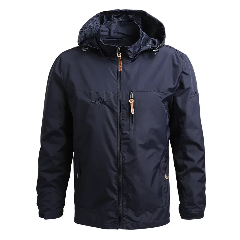 Men\'s new autumn and winter large-size jacket windproof and waterproof outdoor hooded jacket sports mountain zipper jacket