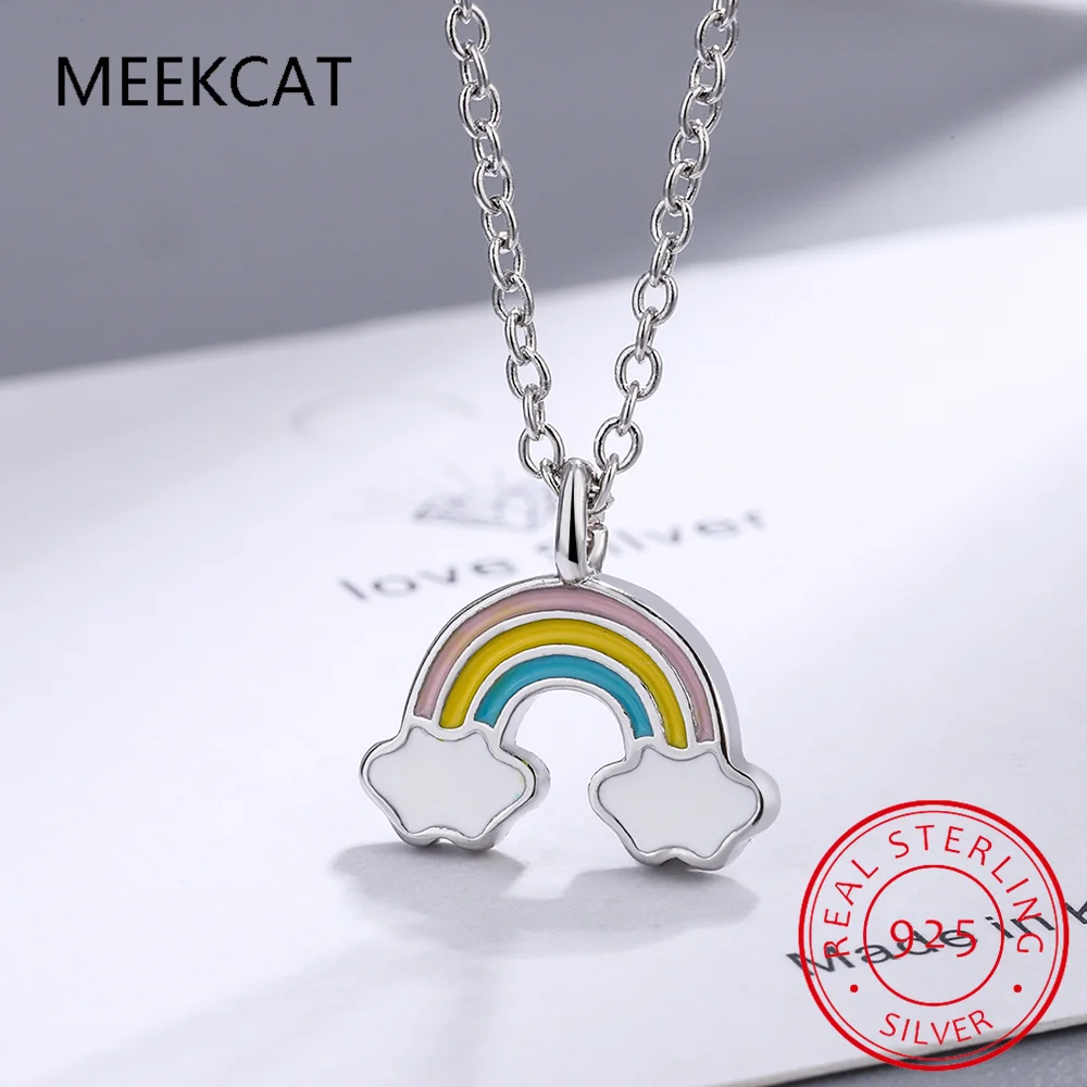 925 Sterling Silver Rainbow Clouds Pendant Necklace Colorful Enamel Necklace Colar de Prata for Women Party Gift Fine Jewelry