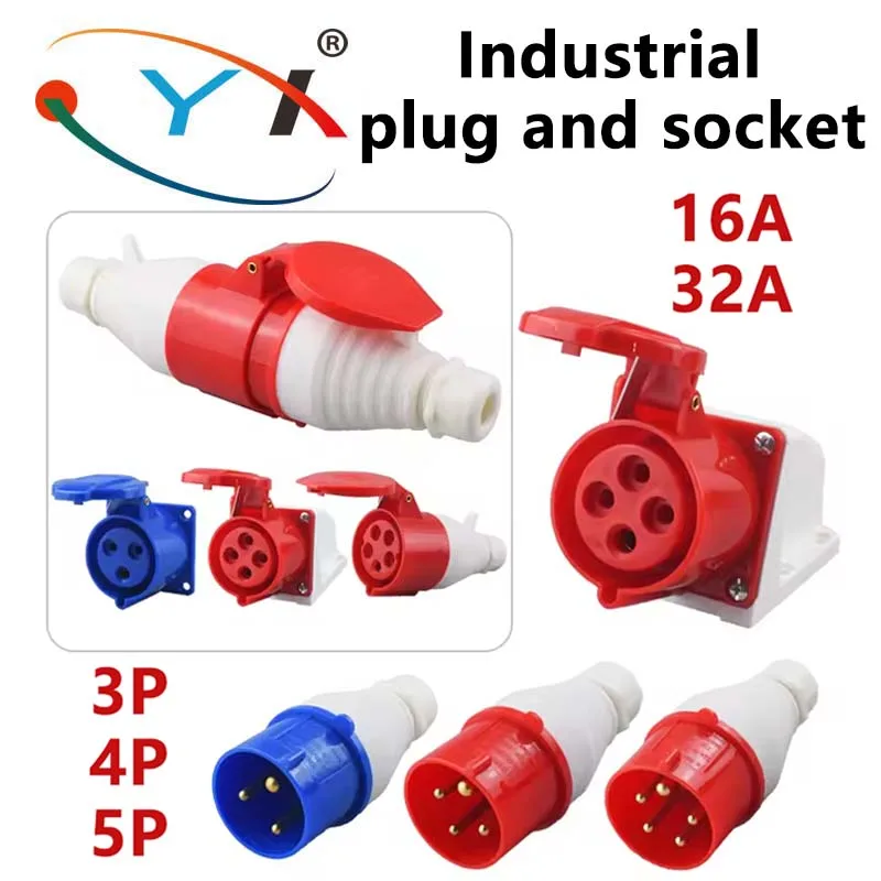 

IP44 Industrial Plug and Socket Waterproof Connector 3PIN 4PIN 5PIN 16A/32A Waterproof Electrical Connection Wall Mount Socket