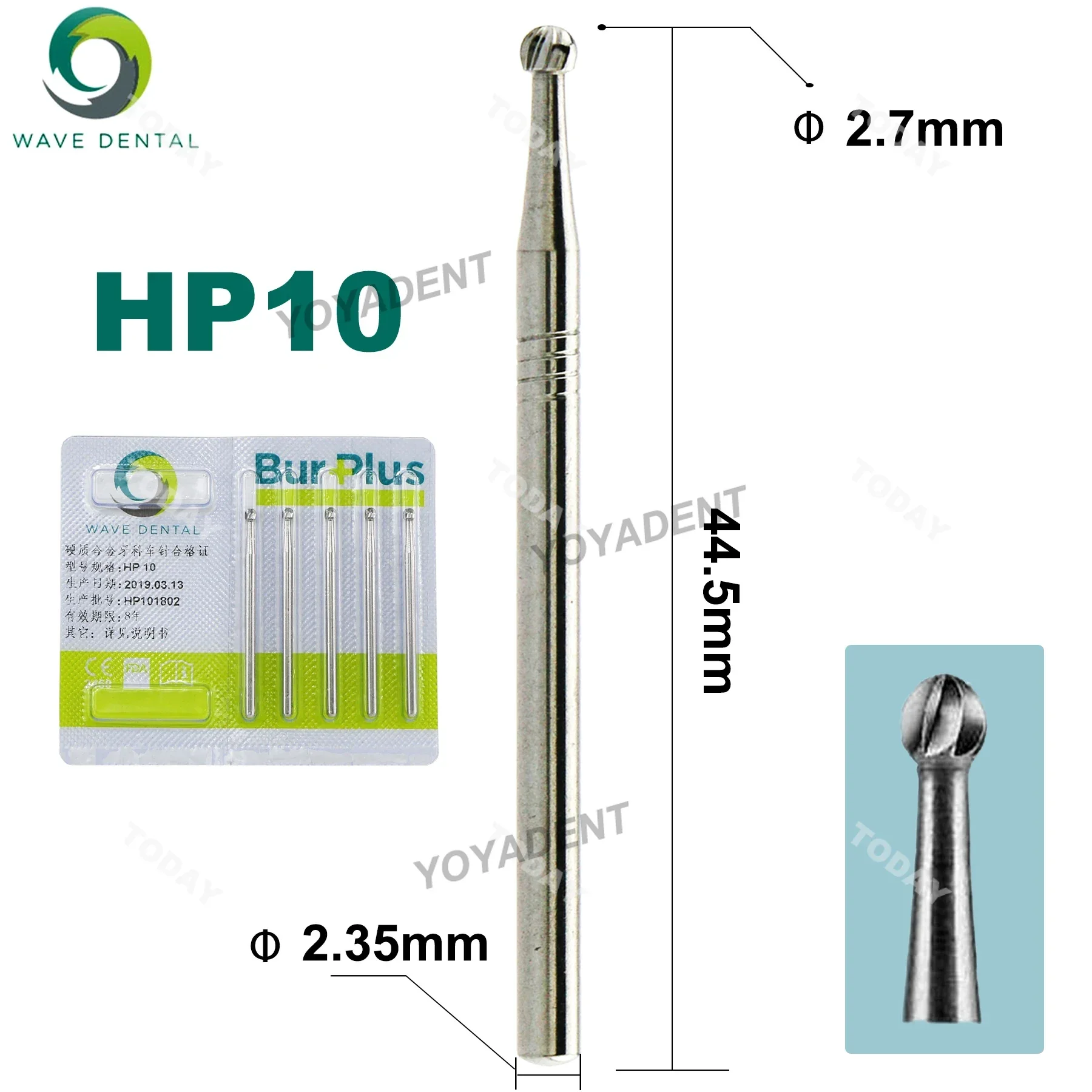 WAVE Dental Burs Spherical Tungsten Carbide Burs 0.5 to 2.5mm For Straight Nose Cone Handpiece 5Pcs/Pack