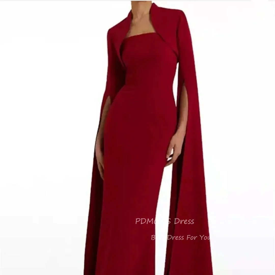 Elegant Long Strapless Evening Party Dresses Customized Burgundy فساتين سهرة Floor Length Formal Wedding Prom Dress for Women