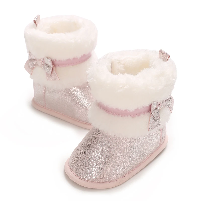 Botas de isolamento de pelúcia para bebês, sola macia, proteção confortável dos pés e botas de caminhada do bebê, 0-18 meses de idade