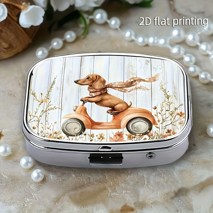 1 Dog-Shaped Pill Box, Pocket-Sized Dual-Compartment Pill Box, Rectangular Decorative Box, Vitamin Pill Storage Box, Can Be Placed in a Pocket, Wallet, or Used as a Travel Gift