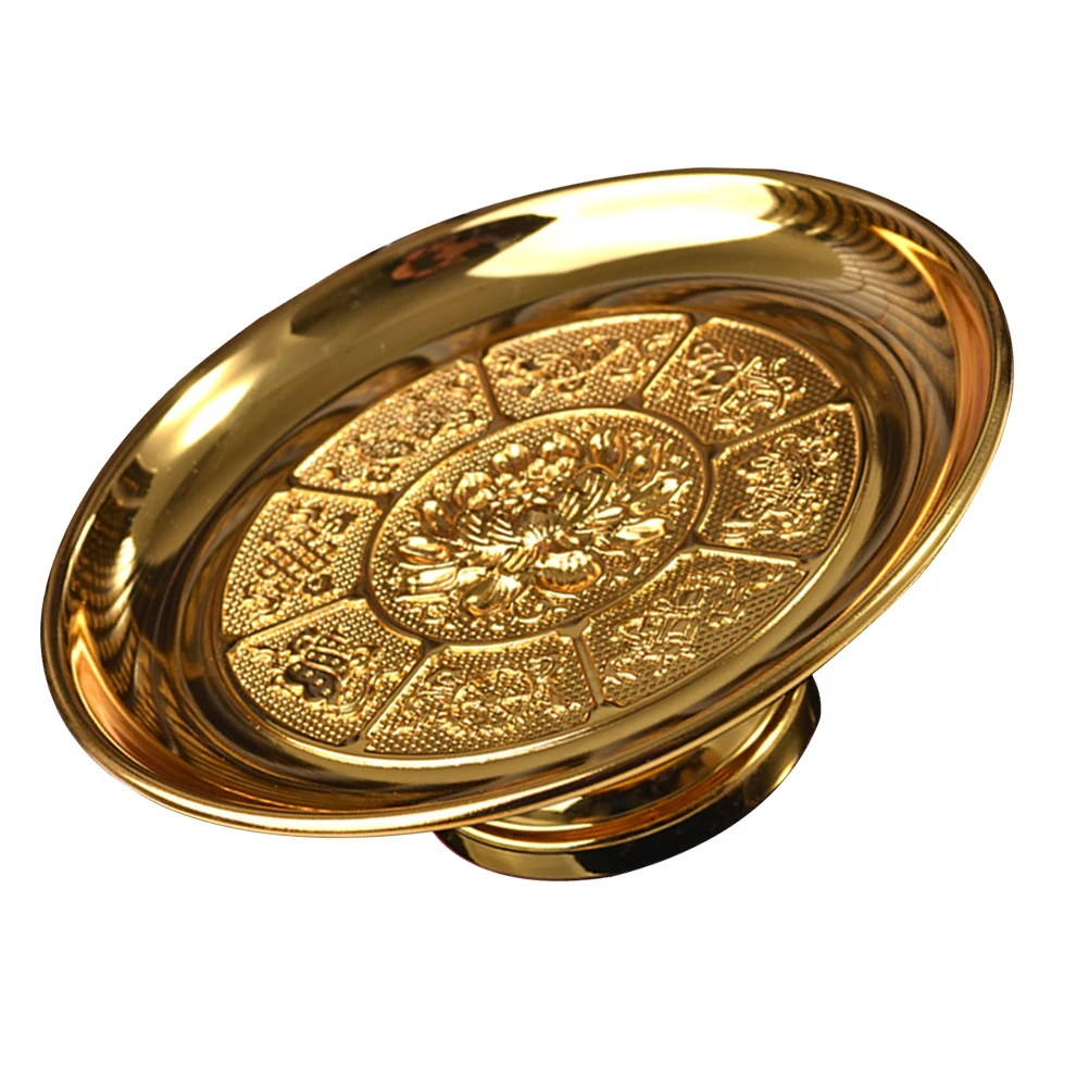 

Lotus Fruit Tray Golden Fine Workmanship Buddhist Worship Offering Plate Temple Supplies Pedestal Bowl