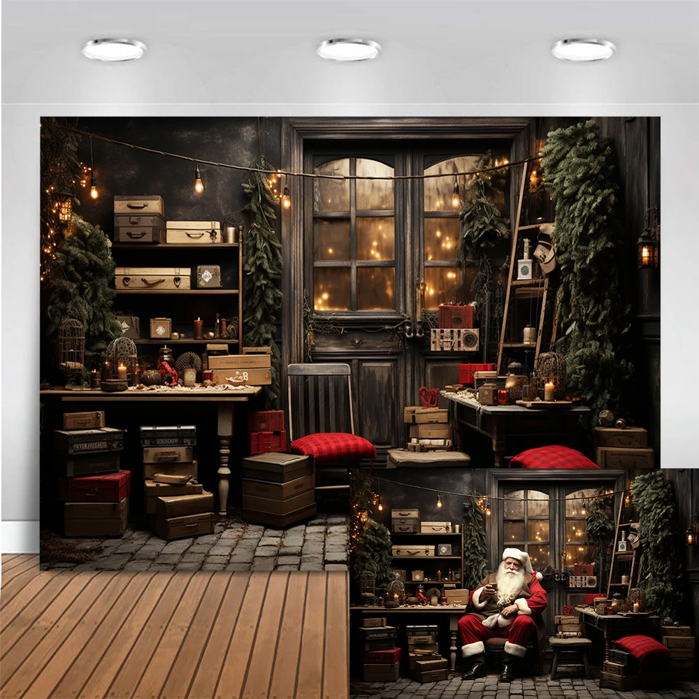 Christmas Photo Studio Props Backdrop Vintage Room Cupboard Backdrop Cloth Adult Kids Winter Santa Claus Portrait Backgrounds