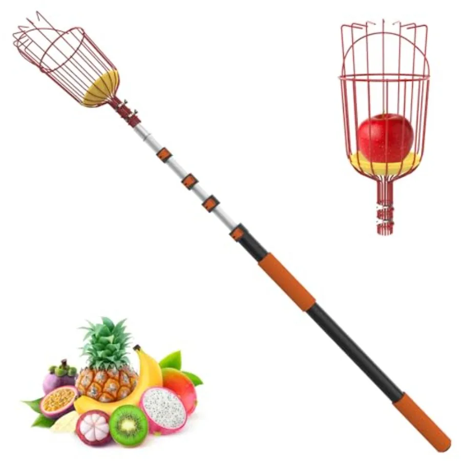 

26FT Reach Fruit Picker Pole with Basket Telescoping Apple Picker with 5-20FT Telescoping Pole for Apple Orange Lemon Mango Avo