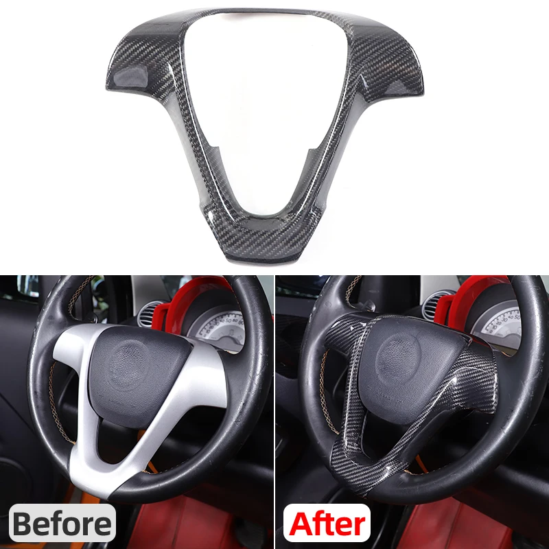 

For Mercedes Benz Smart Fortwo 451 2009-2014 Dry Carbon Fiber Car Steering Wheel Frame Decorative Sticker Accessories