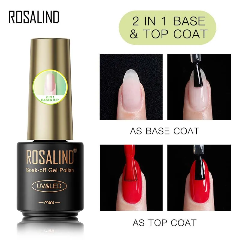 ROSALIND Base 2 in 1 Top Coat Adesivo funzionale Crepa Effetto gel Nail art a lunga durata Lampada UV/LED richiesta per la bellezza delle unghie