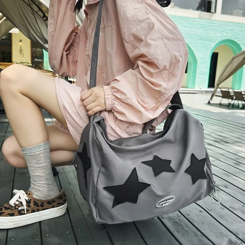 Y2KเกาหลีVINTAGE Star Silver Crossbodyไหล่กระเป๋าความจุสูงToteกระเป๋ากีฬากลางแจ้งฟิตเนสกระเป๋าเดินทางกระเป๋าถือ