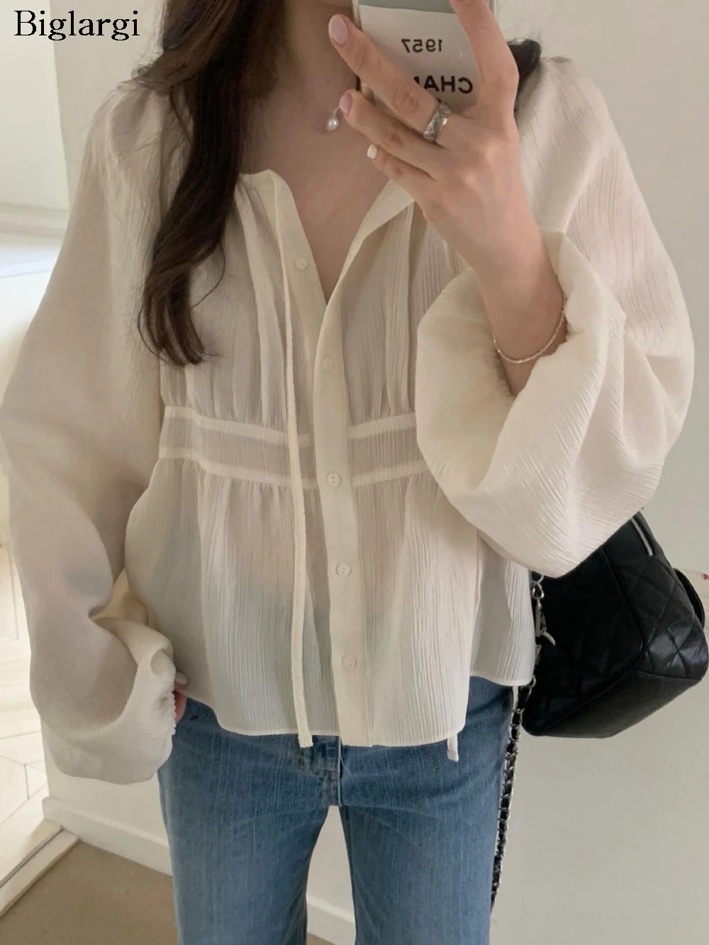 

Spring Summer Puff Long Sleeve Blouse Women Casual Loose Ladies Blouses Tops New Fashion Korean Style Woman Blusas