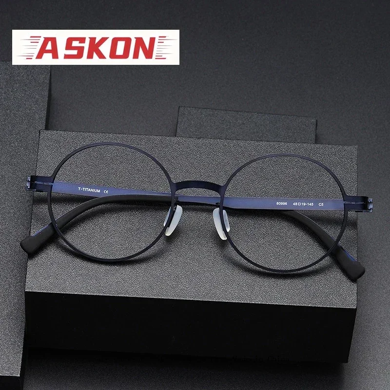 ASKON Pure Titanium Glasses Frame for Men Round Eyeglasses frames Women Vintage Screwless Eyewear spectacles