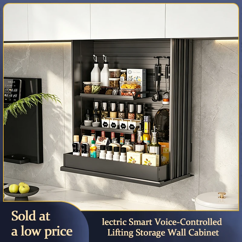 Smart Voice Touch Control Electric Kitchen Wall Cabinet Pull Down Spice Rack Basket Automatic Lifting System Adjustable Pro 296