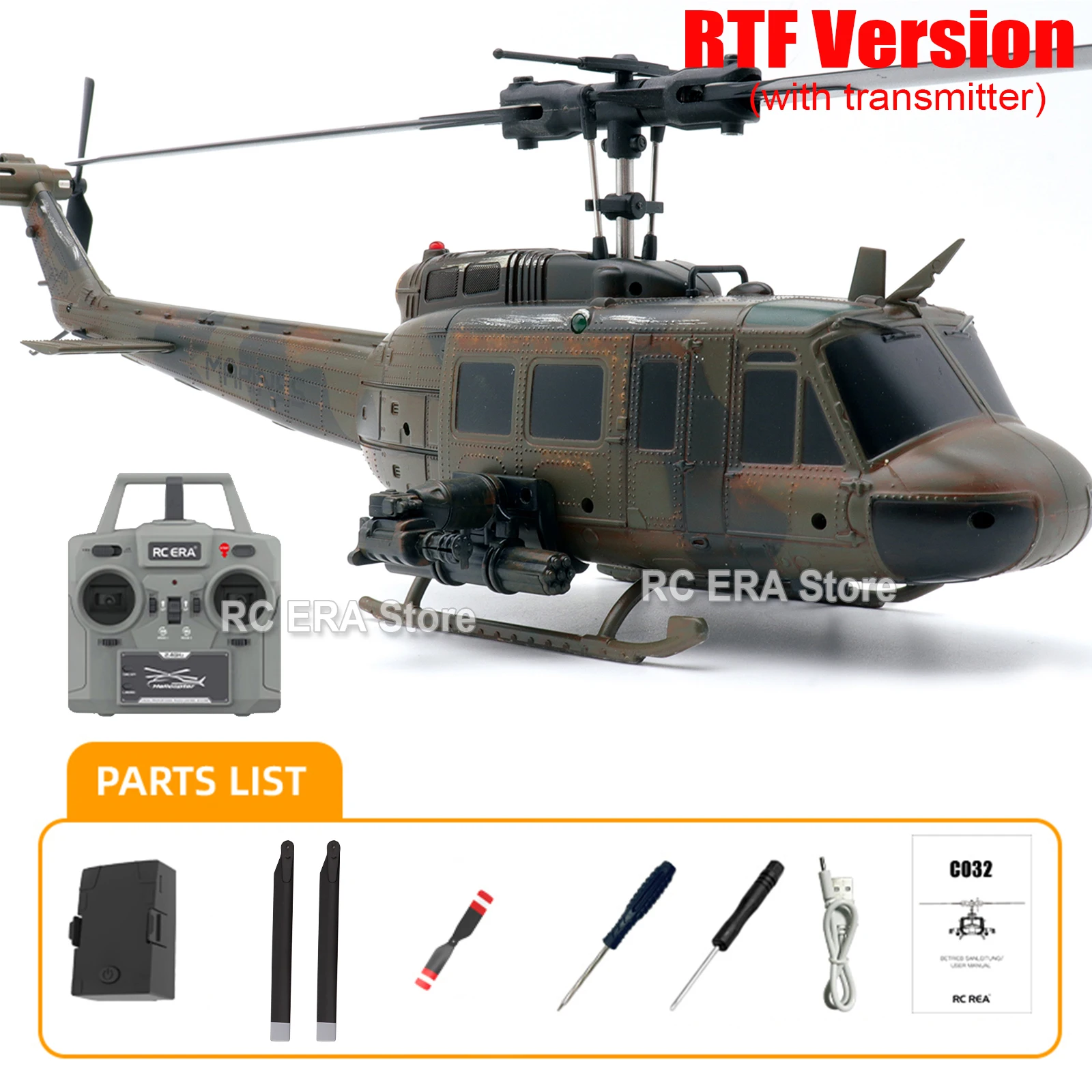 RC ERA Camouflage Weathered C032 UH1 Huey RC Helicopter 2.4G Gyro Optical Flow TOF Stabilized Remote Control Toys For Adult image 3