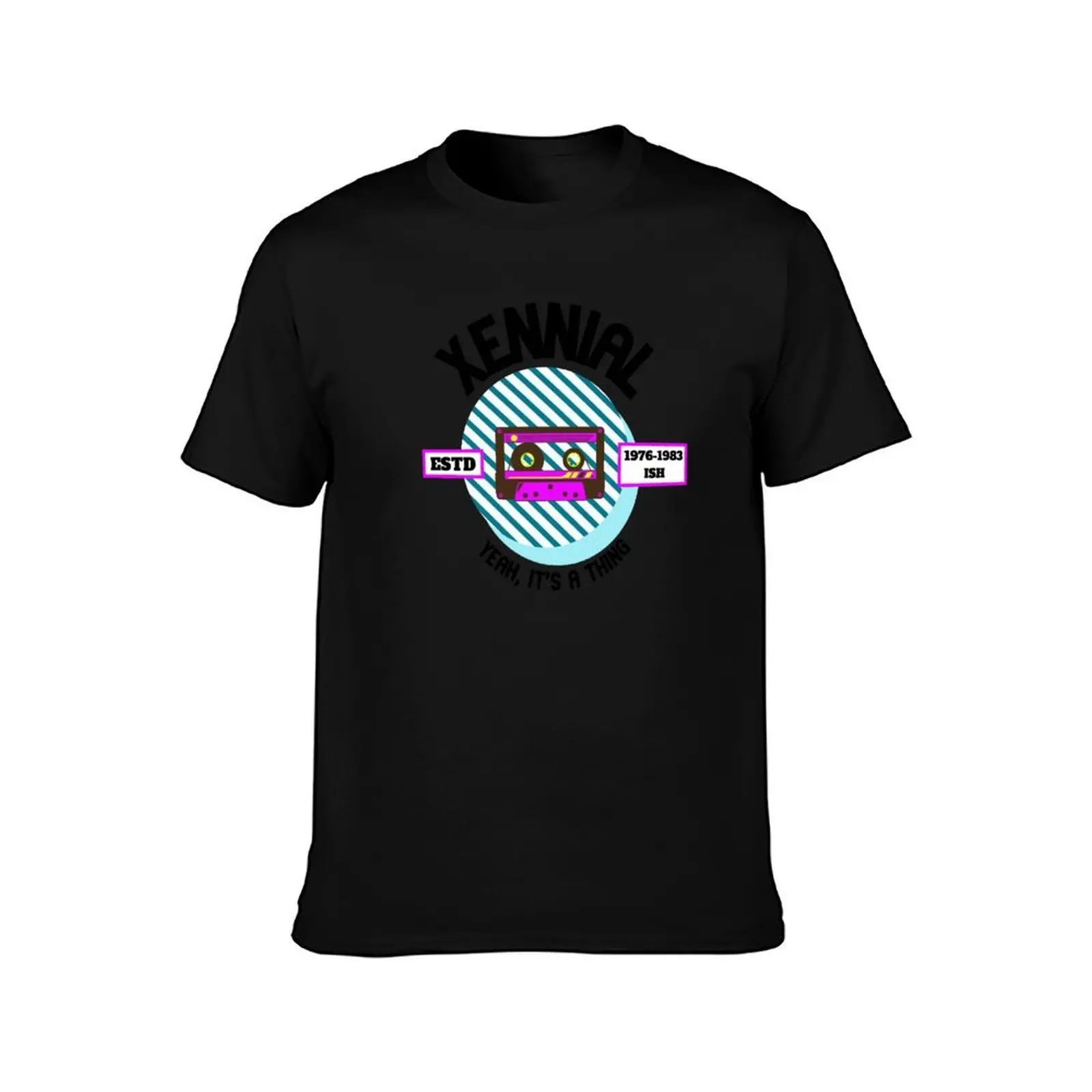 Xennial Cassette T-Shirt, Summer Casual Cotton Tee, Oversized Streetwear Tops, Vintage Graphic Print, Loose Fit Short Sleeve