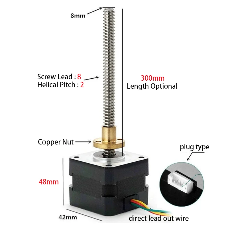 Nema17 42*48mm 선형 나사 스테퍼 모터 T8 나사 1.8 °   2상 스테핑 모터 42mm*H40mm T자형 나사 3D 인쇄 나사