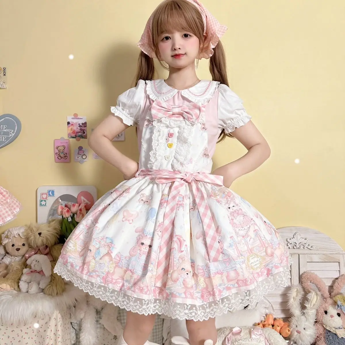 

MAGOGO Kawaii мультфильм кролик медведь Лолита Jsk платье для девочек с бантом и кружевом Sweet Jsk милые платья без рукавов для косплея принцессы для чаепития