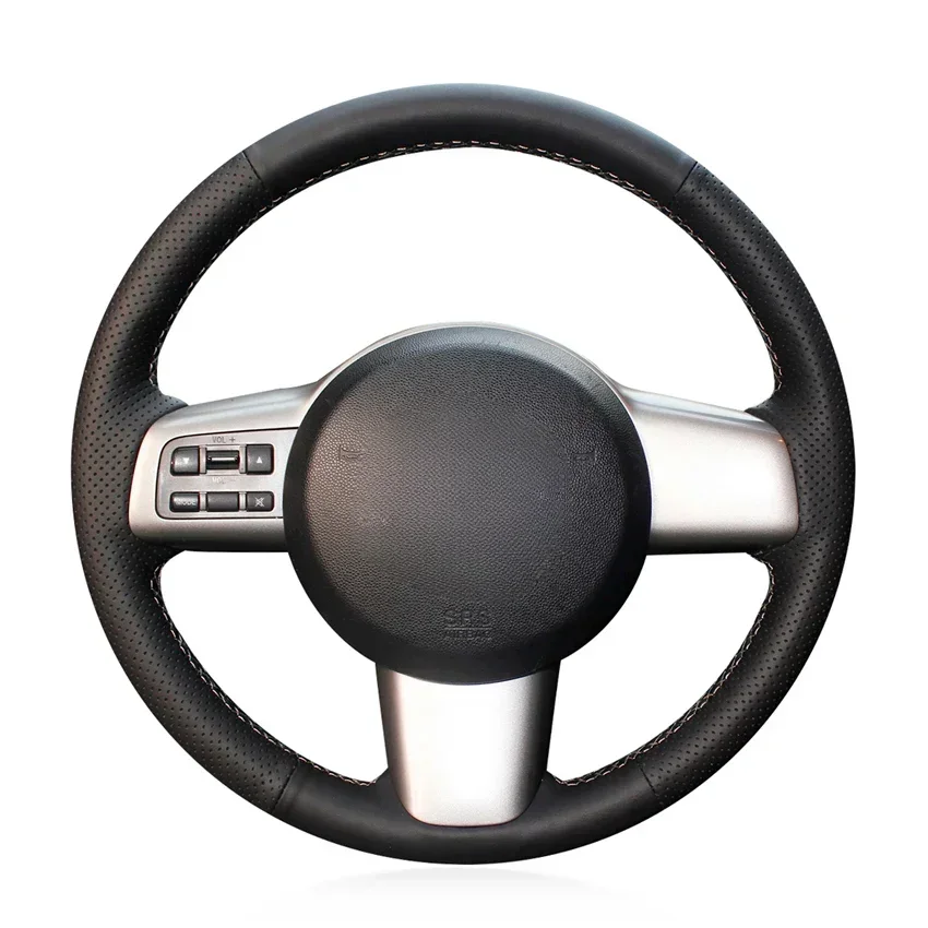 Black Artificial Leather Hand-stitched Car Steering Wheel Cover for Mazda 2 2008 2009 2010 2011 2012 2013 2014