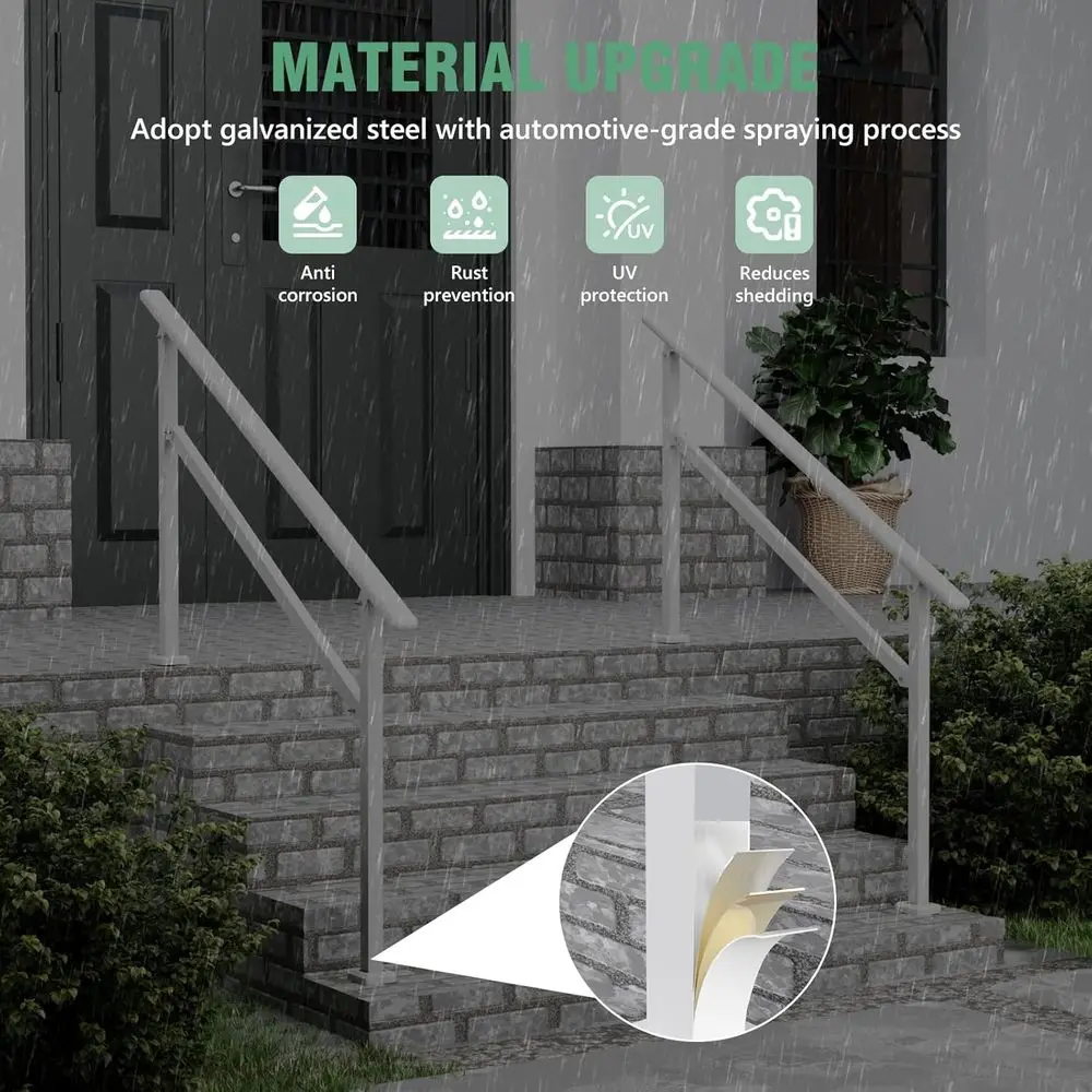 درابزين شرفة قابل للتعديل من 4-5 خطوات لكبار السن، درابزين للسطح الخارجي، أبيض