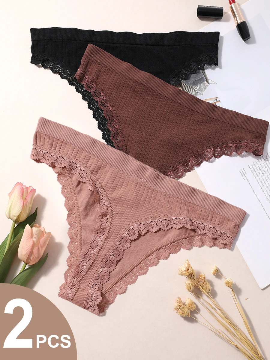 2PCS/Set Sexy Lace Panties Women Seamless Lingerie Thongs Female Underwear Ladies Underpants G-String Briefs Intimates S-XXL