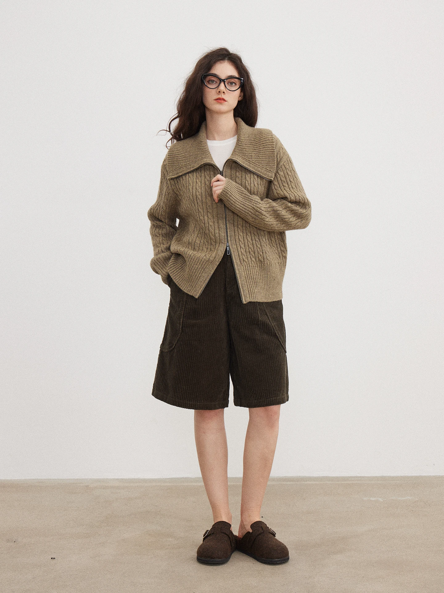 

Женский вязаный кардиган с воротником-стойкой и молнией, осенне-зимний, новый, теплый, укороченный свитер-жакет