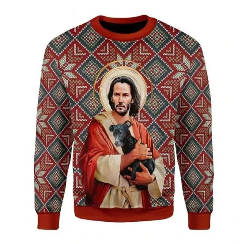 Ugly Christmas Sweater Jesus 3D Print Sweatshirts Men Women Pullover Costume Casual Long Sleeve New In Jackets Christmas Sweater