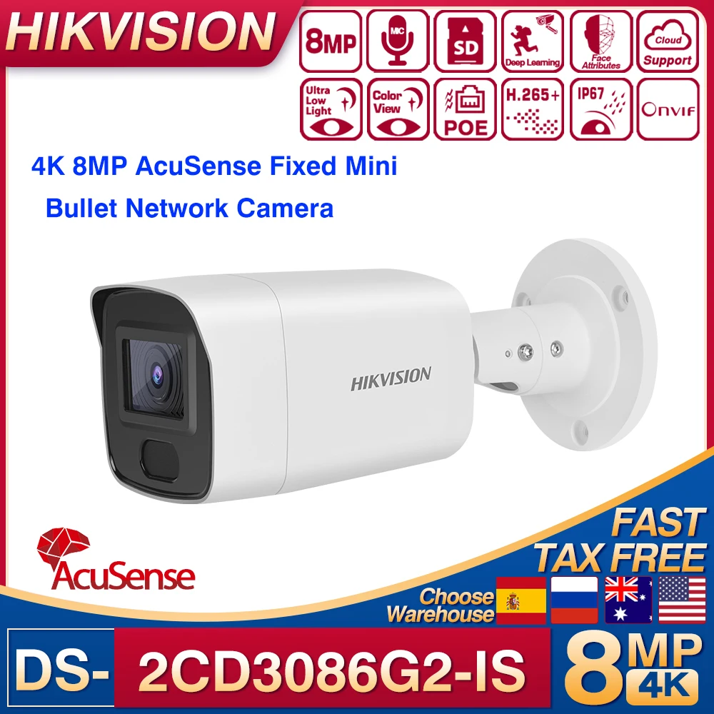 Hikvision kamera IP DS-2CD3086G2-I 4K 8MP kamera DarkFighter luar ruangan keamanan HEOP Hitung orang keamanan S dengan Alarm Audio Port