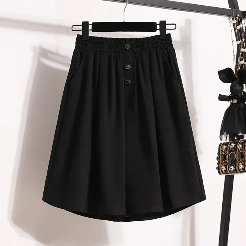 

Women's Solid Color Casual High Waist Big Size Short Pants 2025 Summer Thin Style A-Line Oversized Wide Leg Five Quarter Pants
