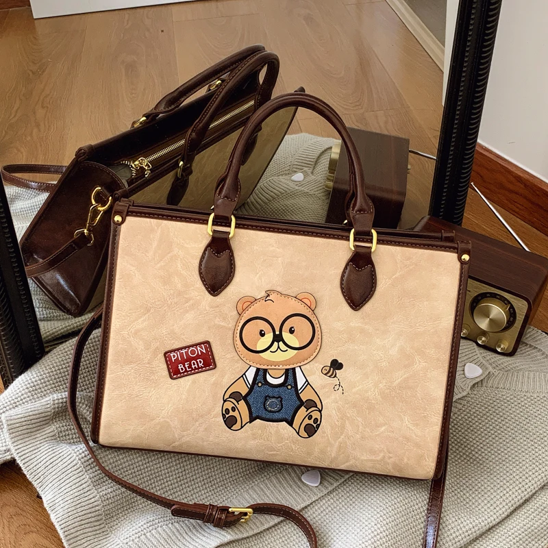 

Cream Bear women's handbag 2025 new Tote bag with large capacity fashion bear shoulder crossbody bag women messenger purse