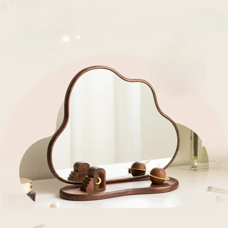 

Irregular Wavy Decorative Mirrors Wooden Cloud Small Nordic Table Mirror Makeup Asymmetrical Spiegel Room Decoration