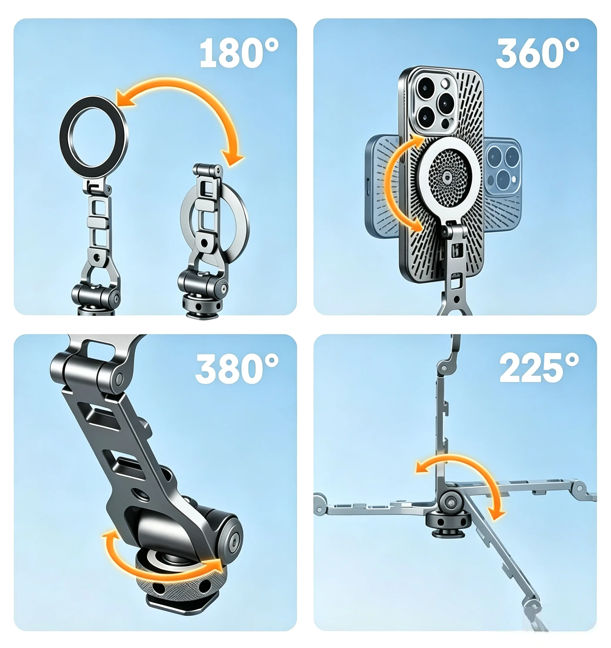 Camera Hot Shoe Magnetic Phone Holder, Full Rotation Aluminum MagSafe Bracket Compatible with Tripod Selfie Stick DSLR Cameras - view 4