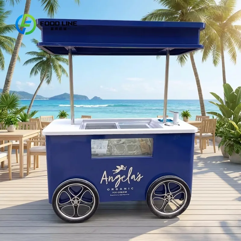 

Custom Classic Style Ice Cream Cart with Canopy Portable Ice Cream Serving Cart for Birthday Party Wedding Event Catering