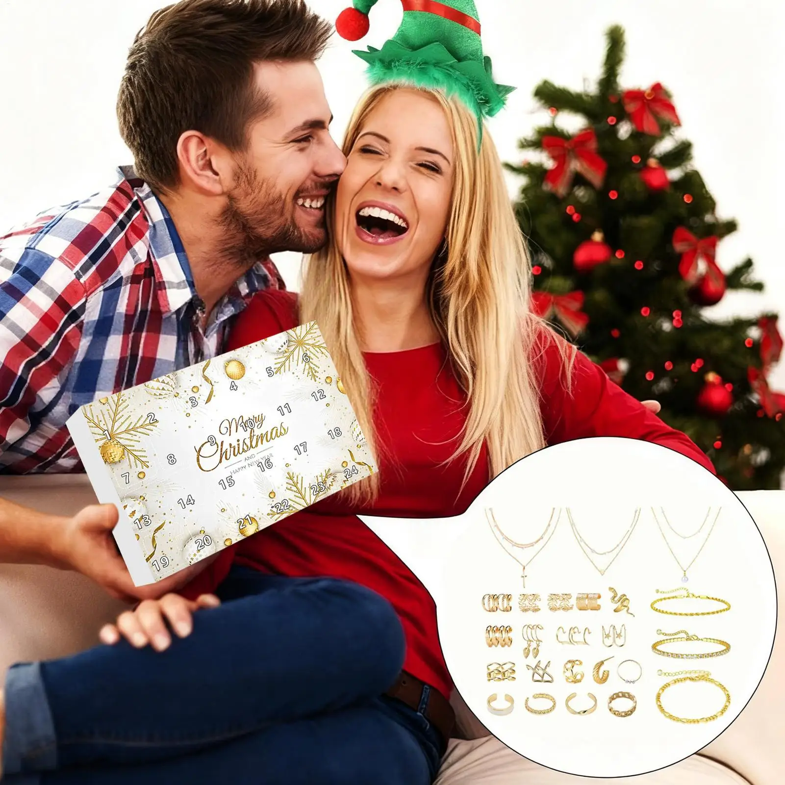 

2025 Рождественский обратный отсчет, подарочная коробка для ювелирных изделий, 24 дня, рождественские украшения, модное ожерелье для Адвента, комплект для праздничной вечеринки