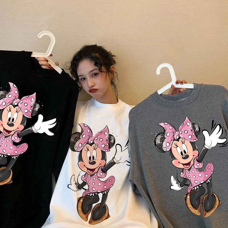 Summer Women T Shirt Fashion Cartoon Mickey Minnie Vintage Kawaii Top Female Ulzzang Oversized T-shirt Short Sleeves Y2k