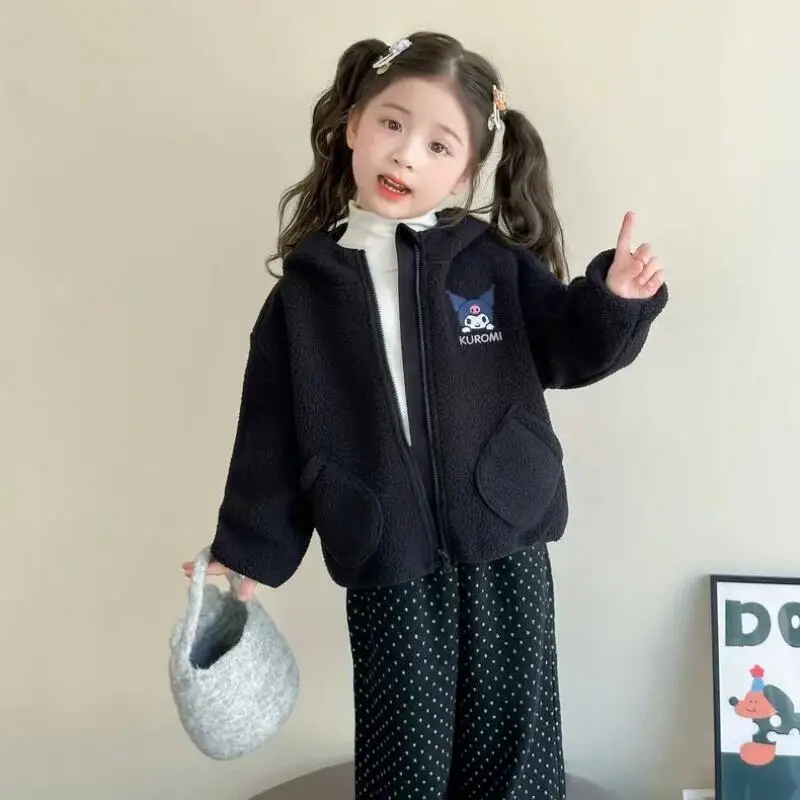 Hot Sanrio Girls Velvet Long-Sleeved Coat Children's Tops Baby Fur Sweater Hooded Top Princess Cartoon Cute Casual Sports Anime - view 3
