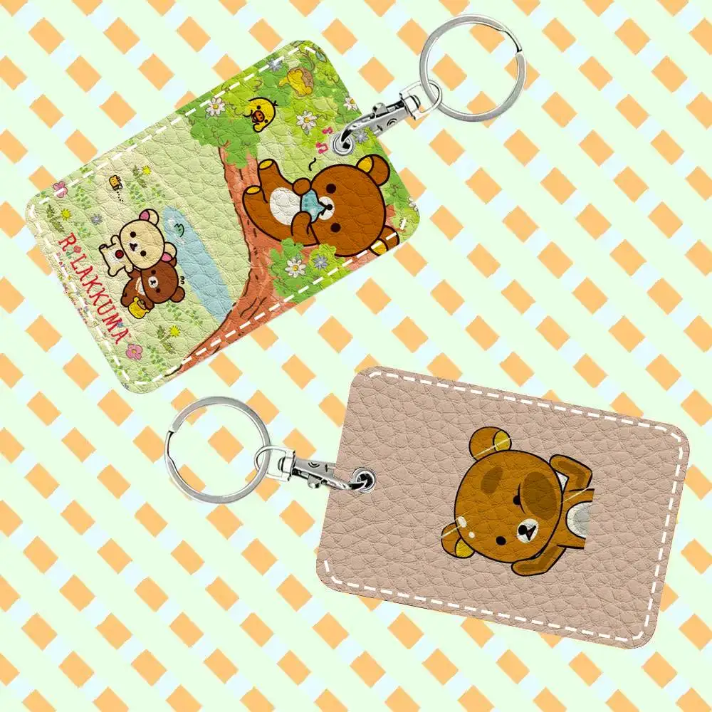 

Милый мультяшный брелок-картхолдер R-Rilakkuma: кожаный чехол для карт, брелок для ключей, держатель для пропускных карт