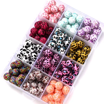 15 ミリメートル 10 個プリントシリコーンビーズ咀嚼ビーズ DIY チャーム新生児看護アクセサリーネックレスおしゃぶりチェーン歯が生えるおもちゃ