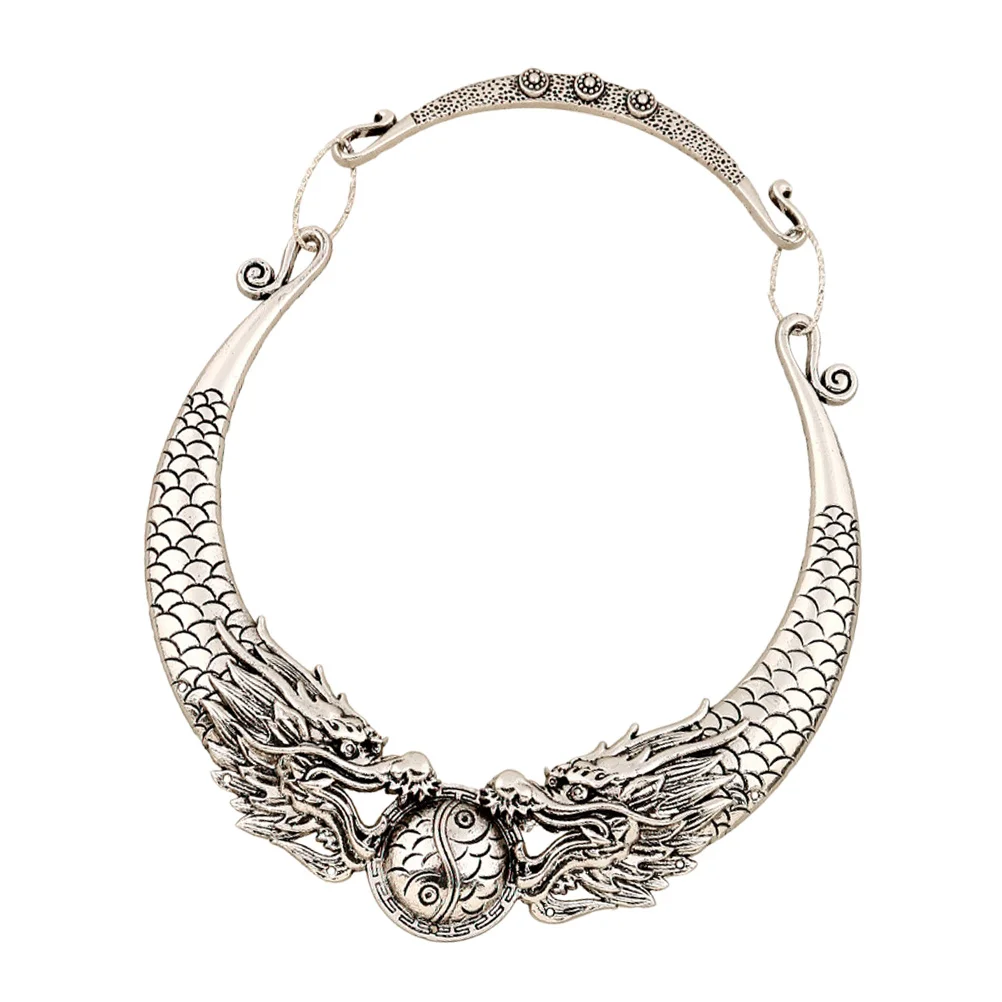 

1Pcs Exaggerated Retro Carved Necklace Ethnic Style Alloy Collar Necklace Unique Women Jewelry Chinese Culture Gift Decoration