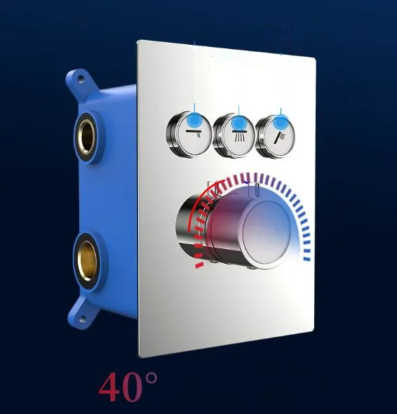 Modern Concealed Brass 3 Outlets 3 Way Chrome Thermostatic Mixing Valve Push Button Shower Valve With Diverter
