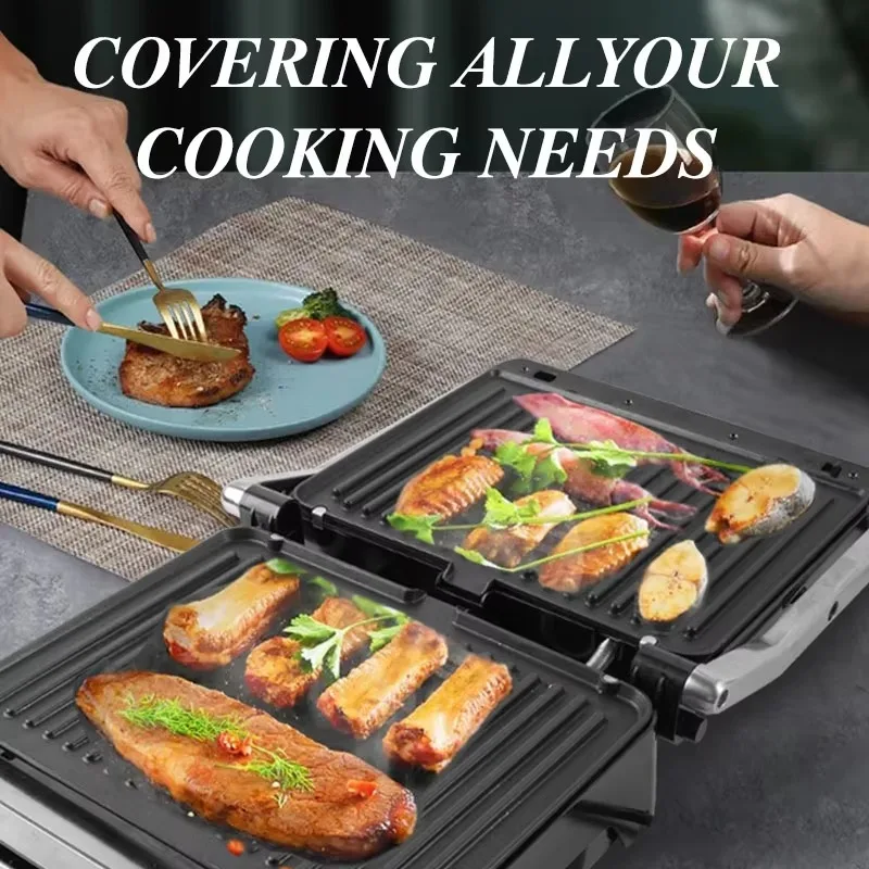 non-stick 2-in-1 electric grill household double board with cool touch handle