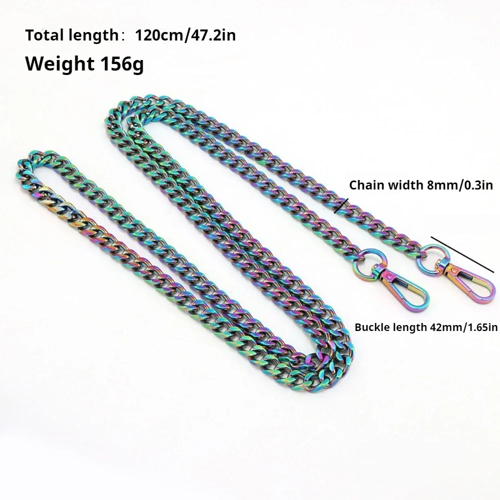 Rainbow Metal Bag Chains For Women Shoulder Bag Straps 60/100/120cm Handbag Chain Armpit Purse Chain Replacement Crossbody Chain