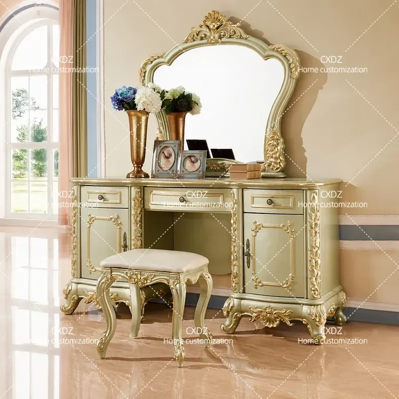 European dresser bedroom princess light luxury small apartment princess makeup table bedroom jewelry storage makeup mirror
