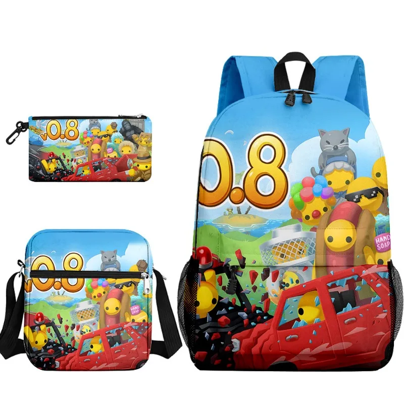 

3pcs Game Wobbly Life Creative Peripheral Student Backpack Primary and Secondary School Backpacks Fashion Trend Backpack Gifts