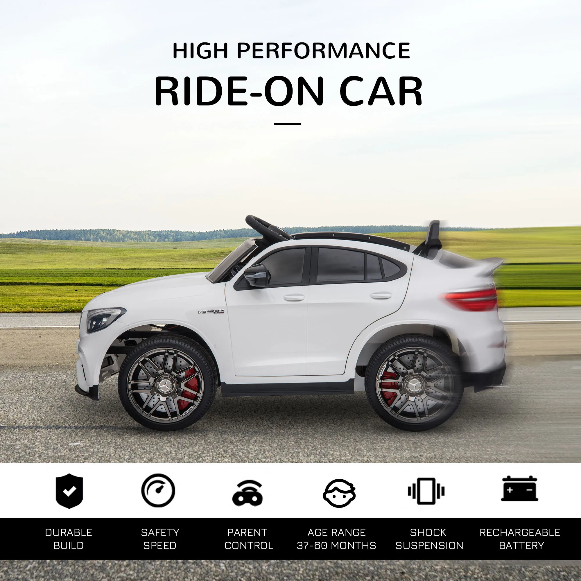 12V Ride Car Telecomando Mercedes Benz AMG GLC63S Coupe Auto Elettrica 2 Velocità Lettore MP3 Luce Corno Canzoni Sospensione
