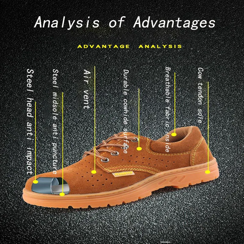Anti impact puncture High temperature resistant work shoes Cow sole Low top Acid alkali corrosion resistant protective shoes