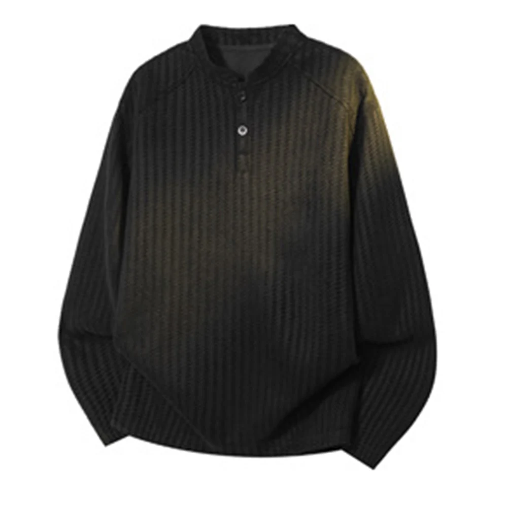 

Мужская свободная футболка с длинным рукавом и пуговицами для воротника Генри, повседневная универсальная толстовка, подходящая для многослойного и повседневного использования