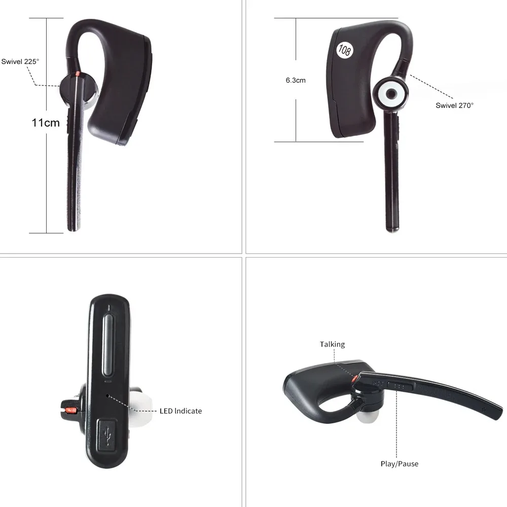 New Wireless Handsfree Walkie Talkie, Bluetooth Headset, PPT Earphone for Motorola, 2 Pins CP200, CP040, EP450, Two Way Radio,