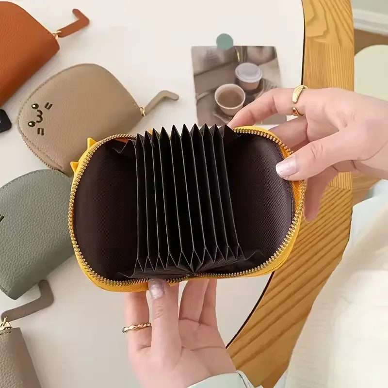 محفظة نسائية بتصميم على شكل قطة كرتونية، حامل فتحات متعددة للبطاقات، محفظة لطيفة من الجلد الصناعي، حامل بطاقات الهوية الإبداعية