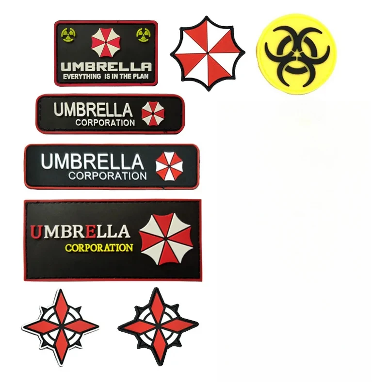 Umbrella Logo PVC Hook&loop Patch Biohazard Alert Sign Rubber Badge with Hook Backing USS Tactical Emblem Zombie Game Ornaments